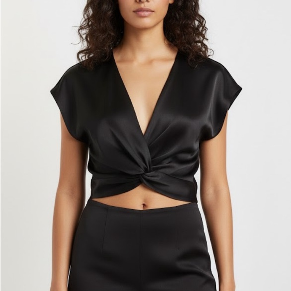Zara Black Satin Twist Crop Top